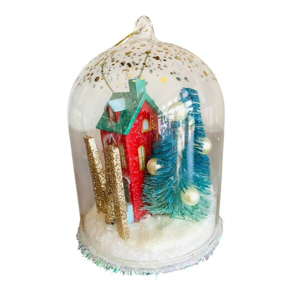 Anthropologie Festive Letter M Snow Globe Ornament Village House and Trees New - Picture 4 of 5
